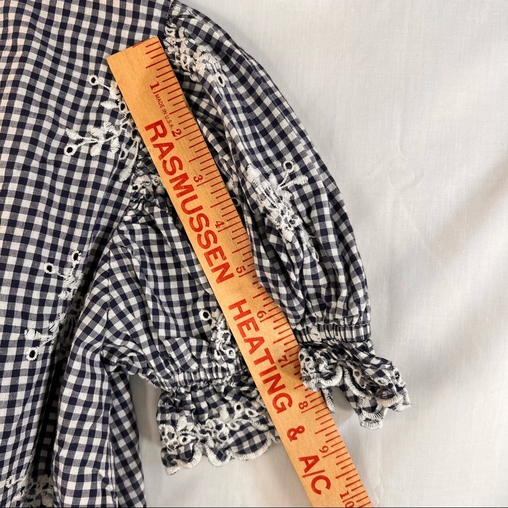 Broadway 38 Gingham Floral Embroidered Eyelet Crop Blouse Ruffle Sleeve Womens S - Picture 5 of 10